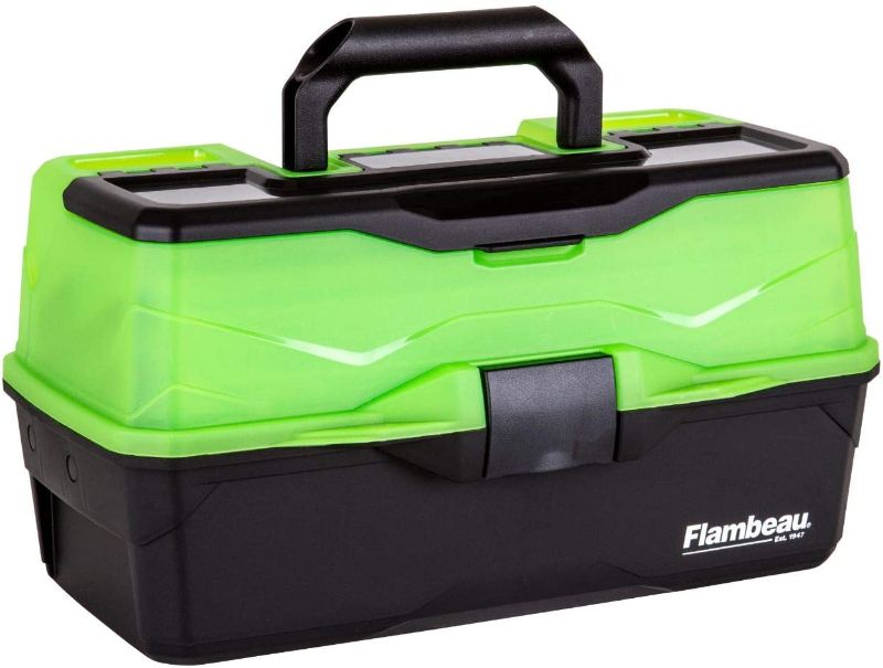 Photo 1 of **DAMAGED** Flambeau Outdoors 6383FG 3-Tray Classic Tray Tackle Box, Portable Tackle Organizer, Frost Green/Black
