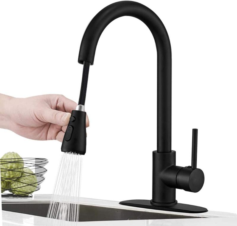 Photo 1 of **USED** Hoimpro Commercial High-Arc Single Handle Kitchen Sink Faucet with Pull Out Sprayer,Rv Kitchen Faucet with Pull Down Sprayer,3 Function Touch on Laundry Water Faucet, Brass/Matte Black(1 or 3 Hole)
