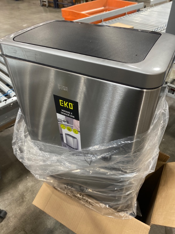 Photo 2 of **USED** EKO Mirage-X 47 Liter / 12.4 Gallon Touchless Rectangular Motion Sensor Trash Can with Removable Liner, Brushed Stainless Steel Finish
