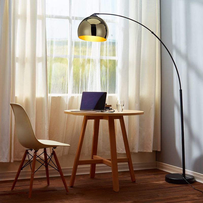 Photo 1 of **MINOR DENTS, MARBLE BASE IS CHIPPED/FRACTURED, REFER TO PHOTO**
Versanora VN-L00012 Arquer Real Marble Base Modern LED Arc Floor Lamp Tall Standing Hanging Light with Bell Shade for Living Room Reading Bedroom Home Office, 67 inch Height, Gold/Black
