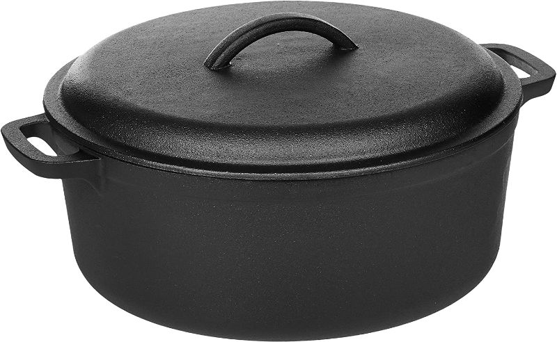 Photo 1 of **POT HAS 5" VERTICAL FRACTURE NEAR HANDLE**
Amazon Basics Pre-Seasoned Cast Iron Dutch Oven Pot with Lid and Dual Handles, 7-Quart
