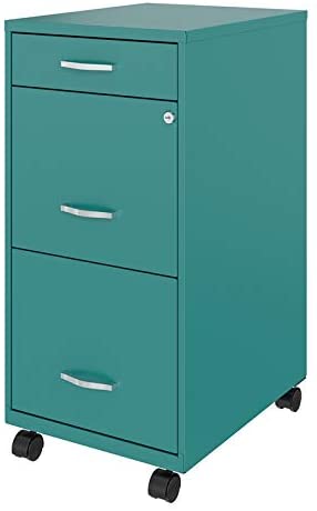 Photo 1 of **MINOR DENTS ON FRAME, KEYS MISS**
Space Solutions 3 Drawer Metal Mobile File Cabinet with Lock, Letter Size, Teal, Partially Assembled
