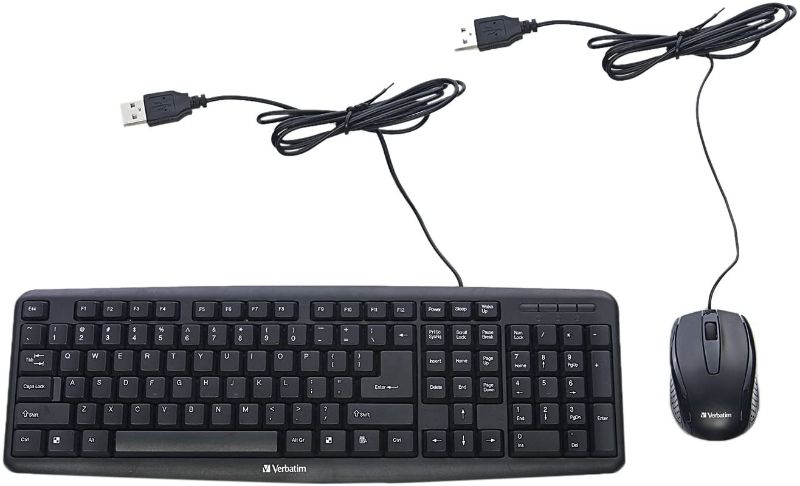 Photo 1 of Verbatim Slimline Wired Keyboard and Mouse Combo, Optical Wired Mouse, Full-Size Keyboard, USB Plug-and-Play, Compatible with PC, Laptop - Black
