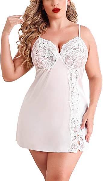 Photo 1 of Avidlove Plus Size Lingerie For Women Sexy Satin Nightgown Lace Babydoll Side Slit Strappy Chemise
16w