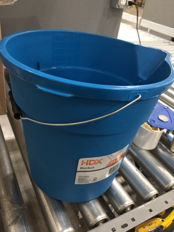 Photo 3 of 14 Qt. Blue Round Plastic Bucket with Steel Handle
