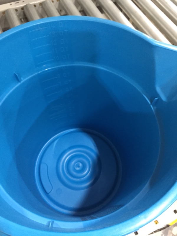 Photo 2 of 14 Qt. Blue Round Plastic Bucket with Steel Handle

