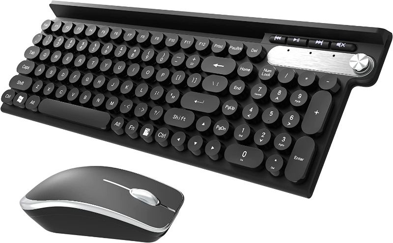 Photo 1 of Qudodo Wireless Keyboard and Mouse Combo, 2.4G USB Full Size Wireless Typewriter Keyboard, WaterproofCute Round Retro Aesthetic Keyboard for Computer,PC,Desktops,Laptop, Mac(Black+Mouse)
