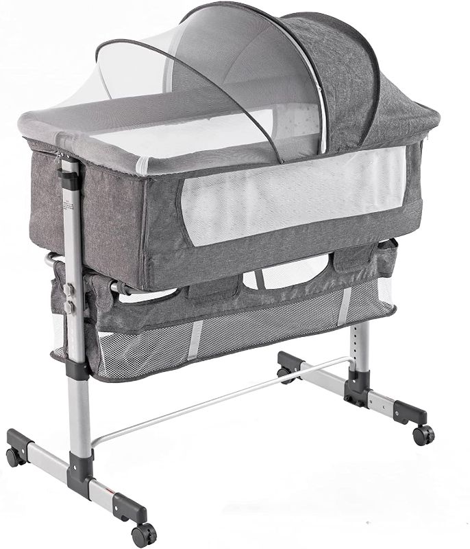 Photo 1 of Lamberia 3 in 1 Bassinet for Baby, Easy Folding Sleeper with Mattress Included, Height Adjustable Bedside Travel Crib for Newborn Infant/Baby Boy/Baby Girl (Grey)
