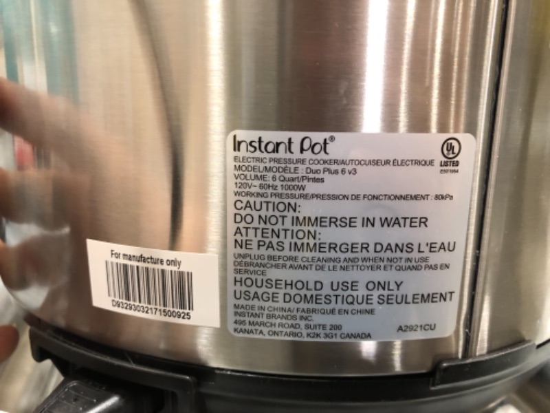 Photo 1 of Instant Pot Duo Plus 6 qt 9-in-1 Slow Cooker/Pressure Cooker