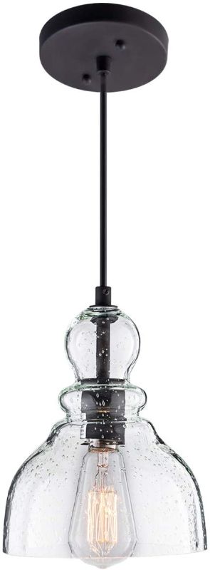 Photo 1 of **PICTURE USED AS REFERENCE**
Farmhouse Kitchen Pendant Lighting with Handblown Clear Seeded Glass Shade, Adjustable Cord Mini Ceiling Light Fixture for Kitchen Island Sink, Matte Black