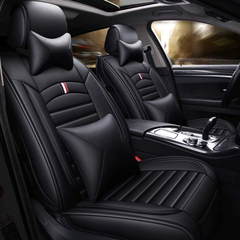 Photo 1 of ANKIV Full Set Universal Fit 5 Seats Car Waterproof Pu Leather Front Rear Car Seat Cushion Cover with Headrest Waist Support Pillows for Sedan or SUV