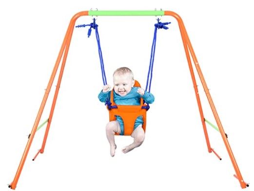 Photo 1 of DRM Infant to Toddler Swing, Indoor Outdoor Baby Swing Set with Heavy-Duty A-Frame Swing Stand and Comfortable High Back Full Bucket Swing Seat
