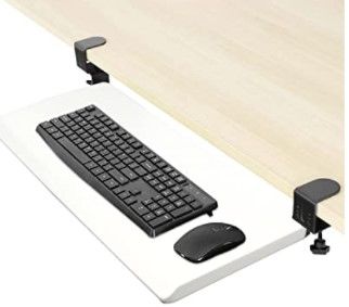 Photo 1 of *Damaged* Factory Fi Under Desk Keyboard Tray, Height Adjustable Ergonomic Keyboard & Mouse Tray, Desk Mount Slider, Durable and Portable, Slide-Out Platform Computer Drawer for Typing & Mouse Work - White
