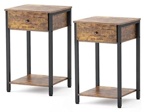 Photo 1 of *DAMAGED* Ecoprsio Nightstand Set of 2 Industrial End Table Side Table with Drawer and Storage Shelf Wood Night Stand Rustic Bedside Table for Bedroom, Living Room, Sofa Couch, Hall, Easy Assembly
15.8"D x 15.8"W x 21.7"H