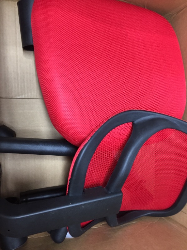 Photo 4 of Amazon Basics Low-Back, Upholstered Mesh, Adjustable, Swivel Computer Office Desk Chair, Red

