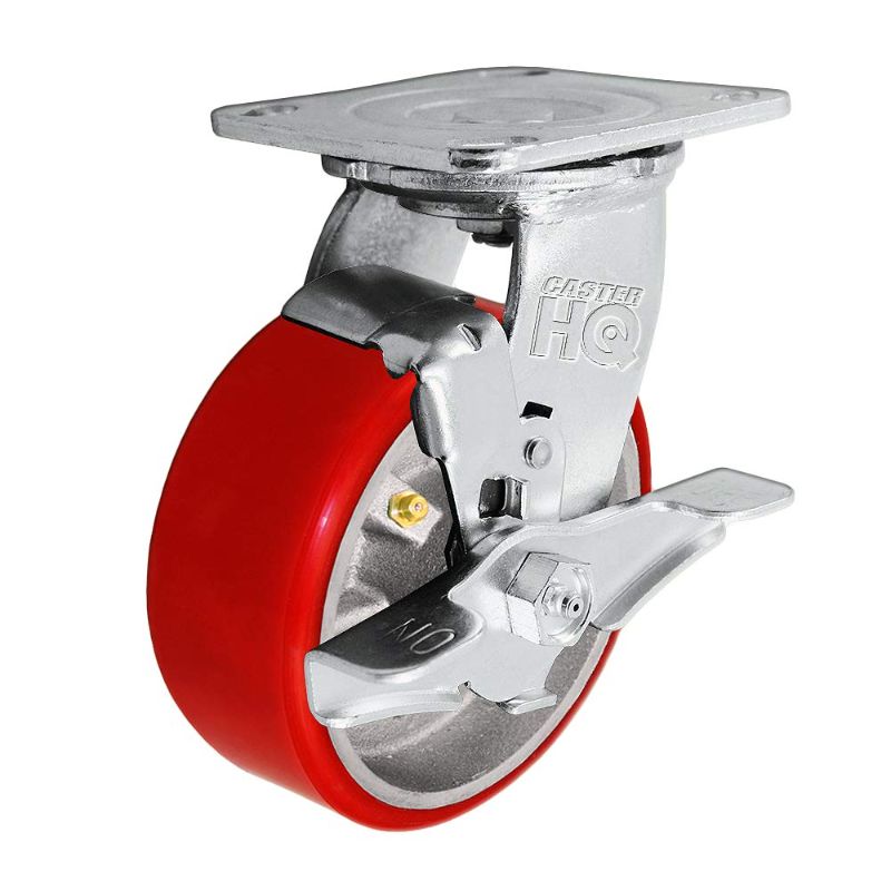 Photo 1 of 
5" x 2" Heavy Duty Swivel Caster Set of 4 - Red Polyurethane on Steel Core with Brakes - 4,400 lbs Per Set of 4 - Toolbox Casters - CasterHQ

**USED - DIRTY**