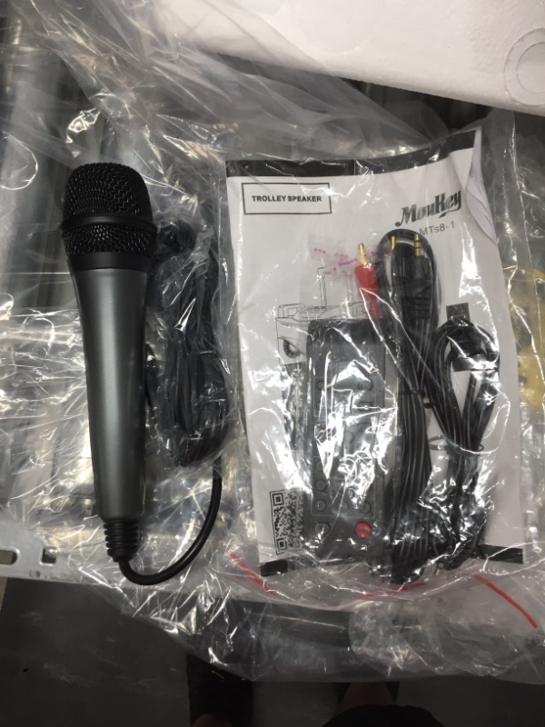 Photo 2 of *MISSING POWER CORD* Moukey Bluetooth Karaoke Machine Speaker with Microphone, Portable PA Stereo System with 8" Subwoofer, DJ Lights, TWS, Recording, MP3/USB/TF/FM Radio (RMS 120W to Peak 500W) - MTs8-1
