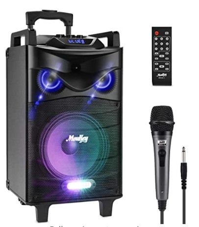 Photo 1 of *MISSING POWER CORD* Moukey Bluetooth Karaoke Machine Speaker with Microphone, Portable PA Stereo System with 8" Subwoofer, DJ Lights, TWS, Recording, MP3/USB/TF/FM Radio (RMS 120W to Peak 500W) - MTs8-1
