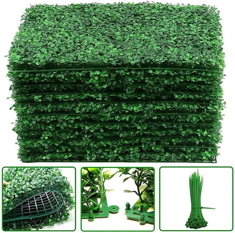 Photo 1 of 12Pcs Boxwood Panels- 16"x24" Boxwood Hedge Wall Panels, Grass Wall Backdrop for 31 SQ Feet Per Boxwood Hedge Set UV Protected Privacy Hedge Screen Faux Boxwood for Outdoor, Indoor, Fence, Garden 24 x 16 x 2 inches

