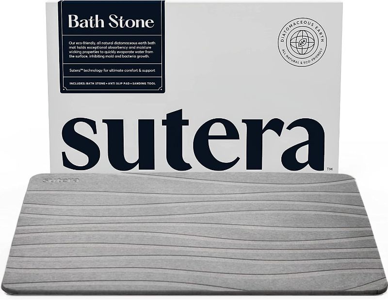Photo 1 of USED: SUTERA - Stone Bath Mat, Diatomaceous Earth Shower Mat, Non-Slip Super Absorbent Quick Drying Bathroom Floor Mat, Eco-Friendly Easy to Clean (23.5 x 15 Gray)