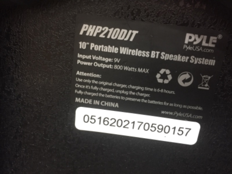 Photo 3 of TESTED WORKS**
Portable Bluetooth PA Speaker System - 800W 10” Rechargeable Speaker, TWS, Party Light, LED Display, FM/AUX/MP3/USB/SD, Wheels - Wireless Mic, Remote Control, Tablet Holder Included - Pyle PHP210DJT
