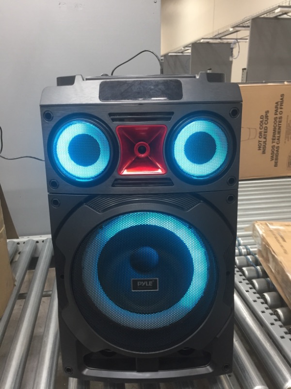 Photo 2 of TESTED WORKS**
Portable Bluetooth PA Speaker System - 800W 10” Rechargeable Speaker, TWS, Party Light, LED Display, FM/AUX/MP3/USB/SD, Wheels - Wireless Mic, Remote Control, Tablet Holder Included - Pyle PHP210DJT
