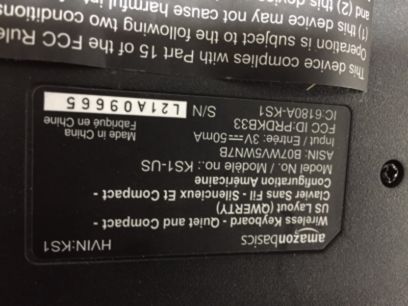 Photo 2 of Amazon Basics Wireless Keyboard-Quiet and Compact-US Layout (QWERTY)
- Missing hardware (Unable to test) 