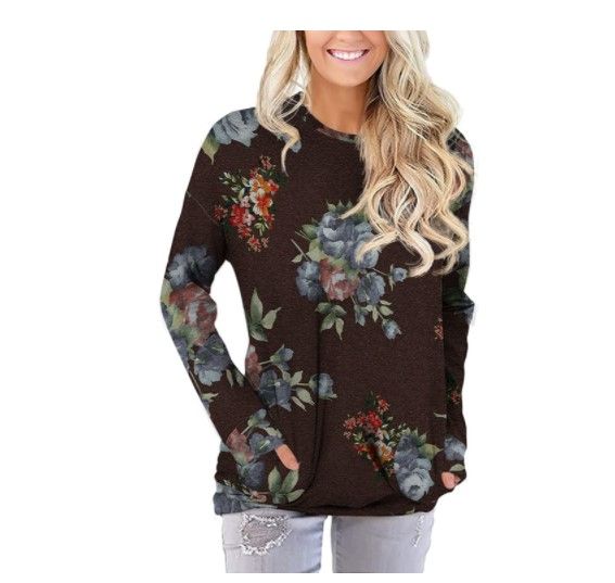 Photo 1 of YSYOKOW Womens Fall Long Sleeve Shirts Casual Crew Neck Tunics Tops with Pockets - 3XL
