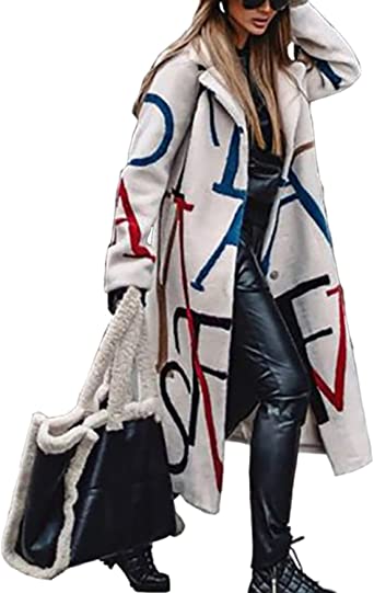 Photo 1 of NIGHTMISS Womens Long Lapel Trench Coat Single Breasted Printed Notched Outerwear Overcoat - Size Large 