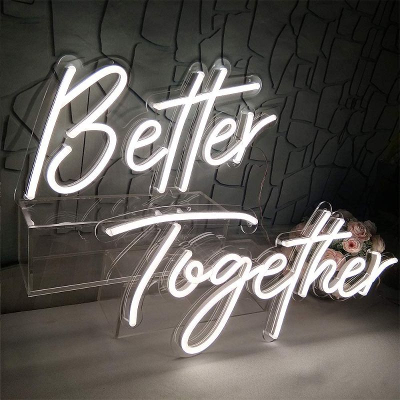 Photo 1 of DIVATLA Better Together Neon Sign for Wall, Bedroom, Home,Decor, Warm White Neon Sign for Bridal Shower, Party,Weeding Decoration, 24x10+17x9 inches (Power Adapter Included)
