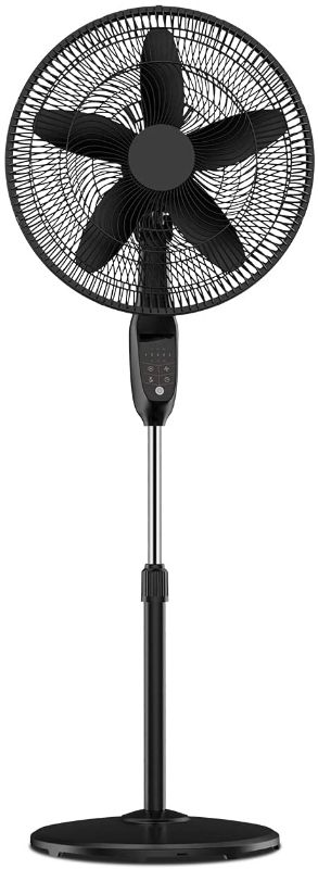 Photo 1 of PELONIS PFS45A5BBB 18 inch 5-Blade Oscillating, Adjustable Standing Pedestal Remote, LED Display, 5 Speed Setting and 7-Hour Timer Fan, Black
