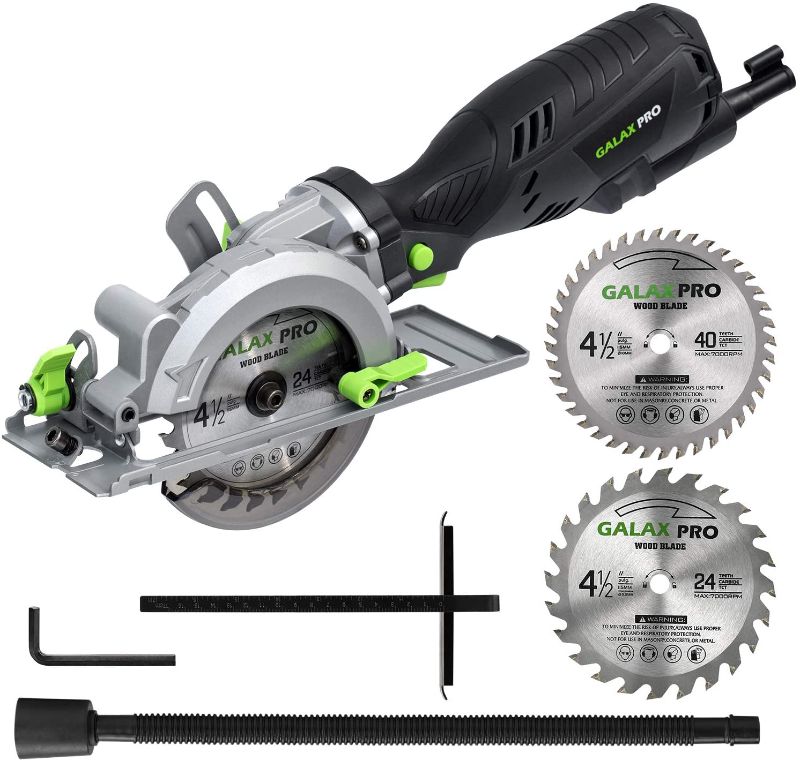 Photo 1 of GALAX PRO 5.8 Amp 3500 RPM Circular Saw, Max. Cutting Depth 1-11/16"(90°),1-1/8"(45°?Compact Saw with 4-1/2" 24T and 40T TCT Blades, Vacuum Adapter, Blade Wrench, and Rip Guide