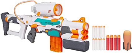 Photo 1 of Nerf Modulus Tri-Strike Blaster -- Create 3 Different Blasters -- Fire Elite, Mega, or Rocket Darts -- Comes with Barrel, Stock, Darts
