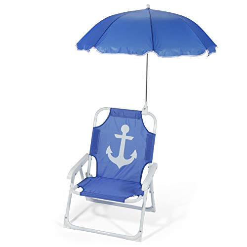 Photo 1 of Heritage Kids Outdoor Beach Chair for Kids with Clip on Umbrella, Blue Anchor
**umbrella is damaged 