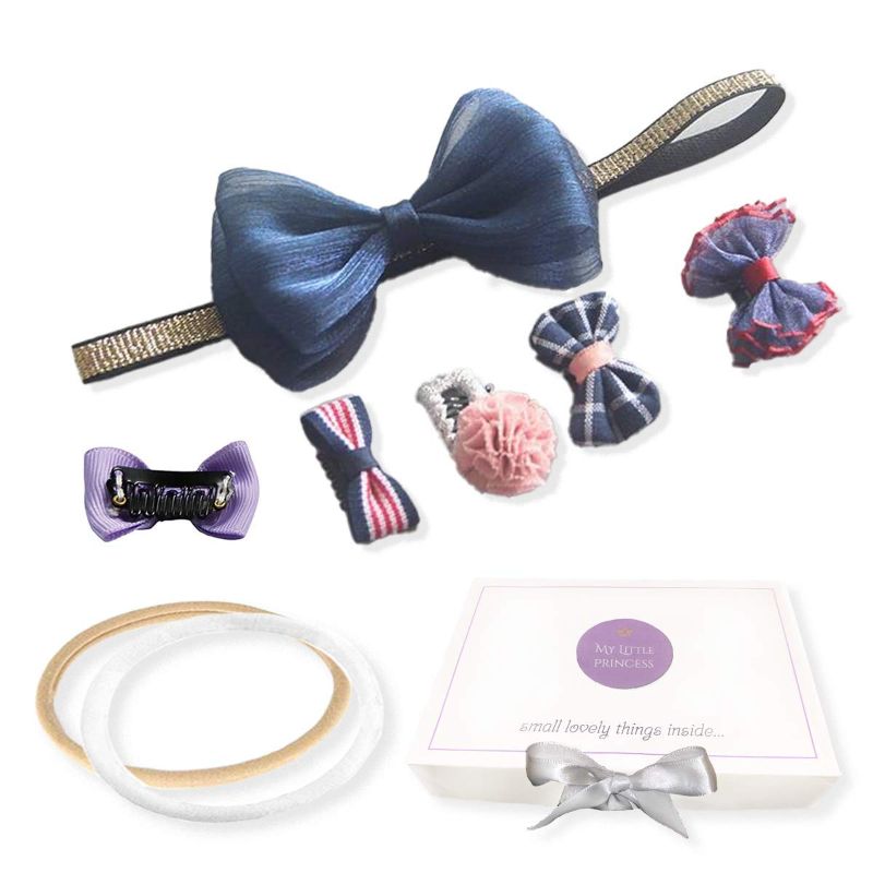 Photo 1 of Baby Girl Tiny First Hair Bow Clip for Fine Hair Non Slip Pins Headbands Gift Set (Navy)
SET OF 3