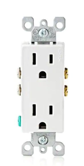 Photo 1 of **MISSING TWO** Leviton Decora 15 Amp Residential Grade Grounding Duplex Outlet, White (10-Pack)