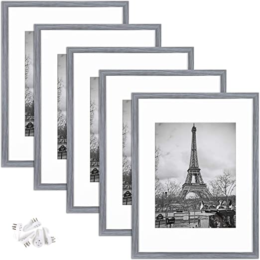 Photo 1 of upsimples 12x16 Picture Frame Set of 5,Display Pictures 8.5x11 with Mat or 12x16 Without Mat,Wall Gallery Photo Frames,Ash Gray
