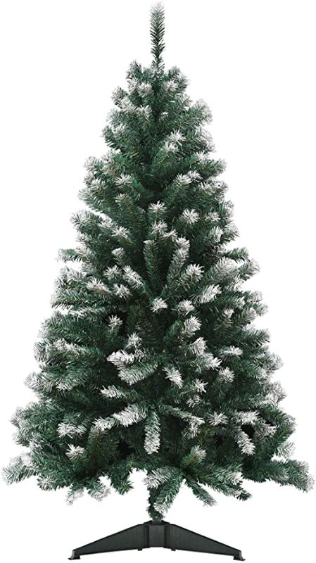 Photo 1 of 4.5ft Christmas Tree Artificial Xmas Pine Tree with Detachable Stand for for Home, Office, Party Decoration, Christmas Season, Partially Flocked Design & Metal Hinges & Easy Assembly