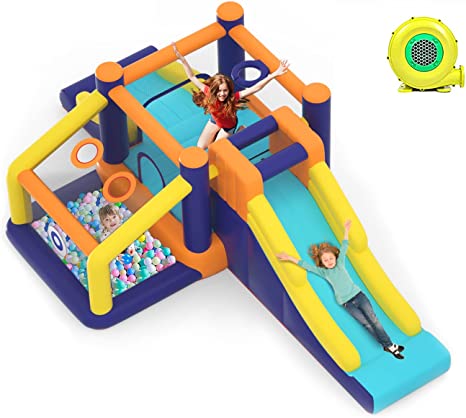 Photo 1 of Naice Inflatable Bounce House, Indoors Outdoor Inflatable Bouncers, Slide Bouncer, Jumper Bounce House with 2 Slides, Climbing Wall, Ball Pit House, Perfect for Toddlers, Kids, Children
