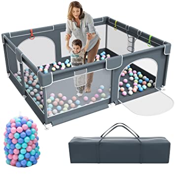 Photo 1 of Baby Playpen,Kids Large Playard with 50PCS Pit Balls,Indoor & Outdoor Kids Activity Center,Infant Safety Gates with Breathable Mesh,Sturdy Play Yard for Toddler,Children's Fences Packable & Portable
