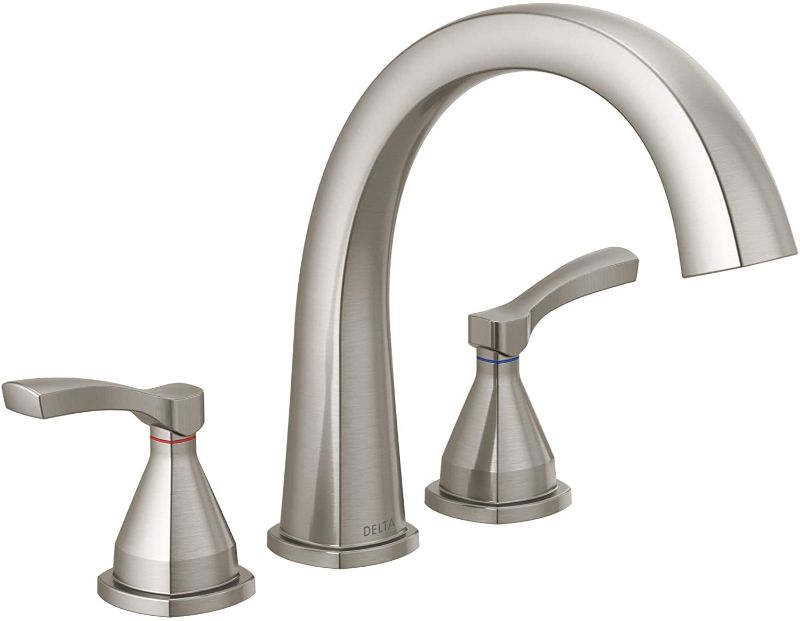 Photo 1 of DELTA FAUCET T2777-SS Three Hole Roman Tub Trim Deck-Mount Without Diverter, Stainless
