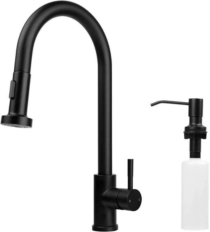 Photo 1 of ***INCOMPLETE***
ESLYYDS Matte Black Kitchen Faucet with Pull Down Sprayer and Soap Dispenser,Single Handle High Arc Pull Out Kitchen Sink Faucet with Multiple Water Outlet Modes,Wanhai Ceramic Valve Core,CUPC
