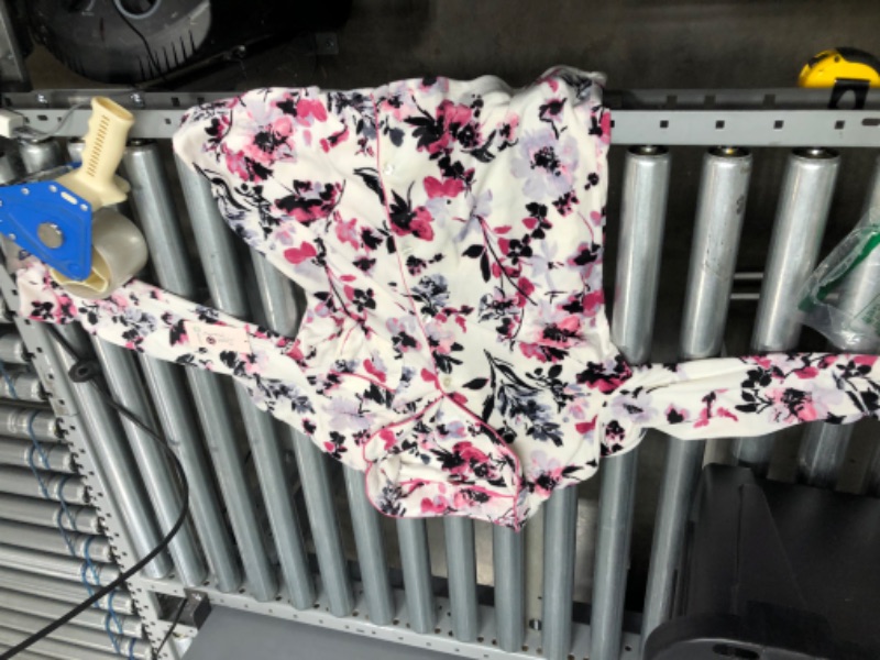 Photo 1 of Multi Floral White Velour Notch Collar Pajama Sleep - Missing bottoms // Just top 
- Size small 