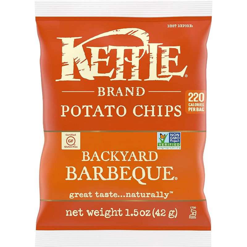 Photo 1 of *** Best Before March 19 2022*** Kettle Brand Potato Chips, Backyard Barbeque, Single-Serve 1.5 Ounce (Pack of 24)
