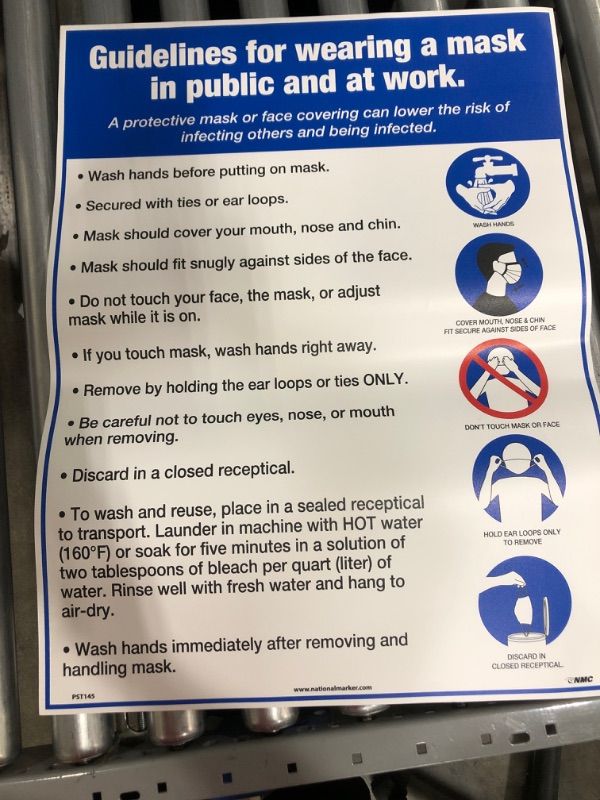 Photo 2 of National Marker Poster, "Guidelines for Wearing a Mask in Public and at Work," 24" X 18", White/Blue (PST145)
