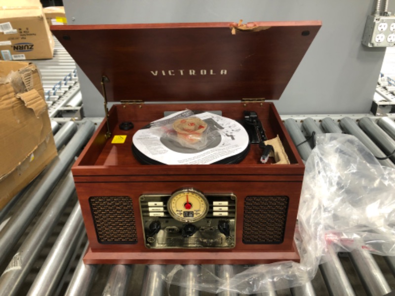 Photo 2 of Victrola 8-in-1 Bluetooth Record Player & Multimedia Center, Built-in Stereo Speakers - Turntable, Wireless Music Streaming, Real Wood | Mahogany
