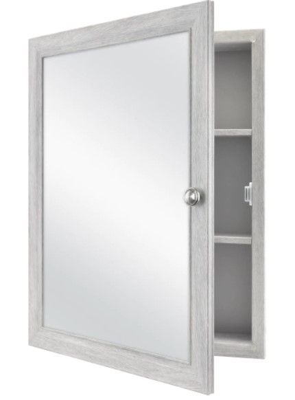 Photo 1 of 20 in. x 26 in. Recessed or Surface Mount Framed Medicine Cabinet in Gray with Mirror
