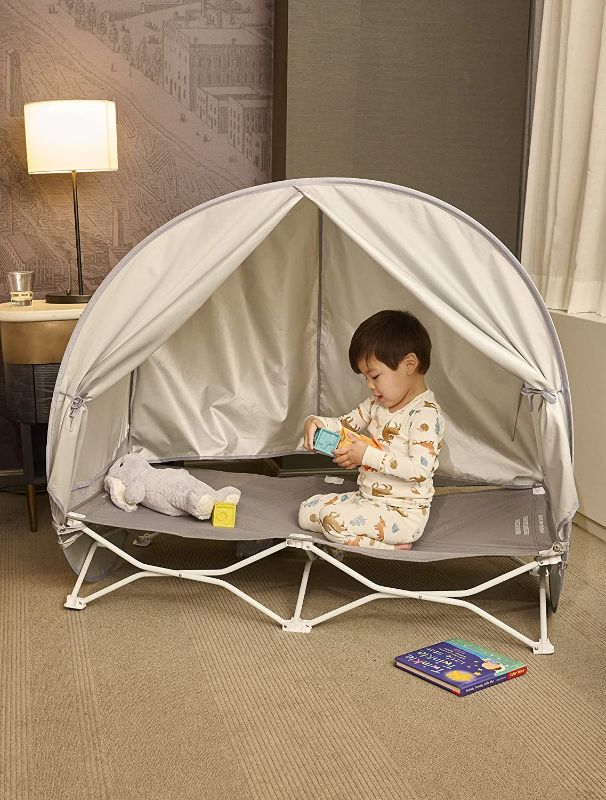 Photo 1 of Regalo My Cot Deluxe Portable Toddler Bed with Canopy, Provides UV Protection
