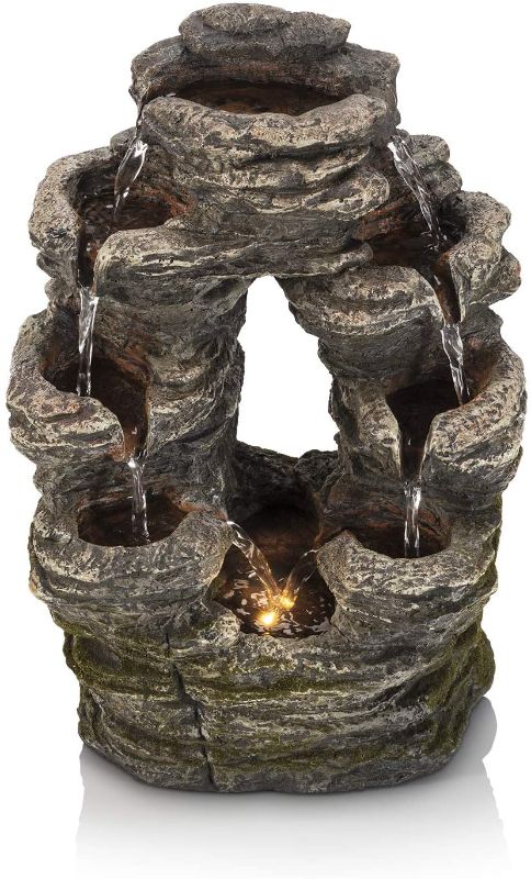 Photo 1 of Alpine Corporation 14" Tall Indoor Stone Look Oval Shaped Waterfall Tabletop Fountain
