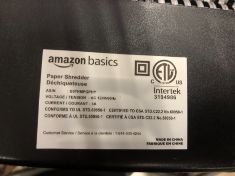 Photo 3 of Amazon Basics 12-Sheet Heavy Duty Cross-Cut Paper and Credit Card Home Office Shredder, Quiet Working with 4.8-Gallon Bin, Blac
